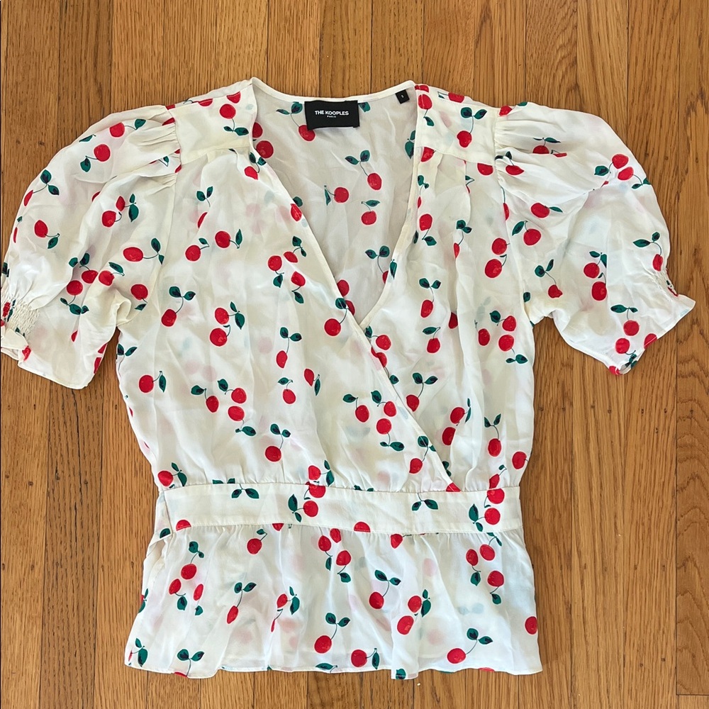 The Kooples White Cherry Print Wrap Blouse